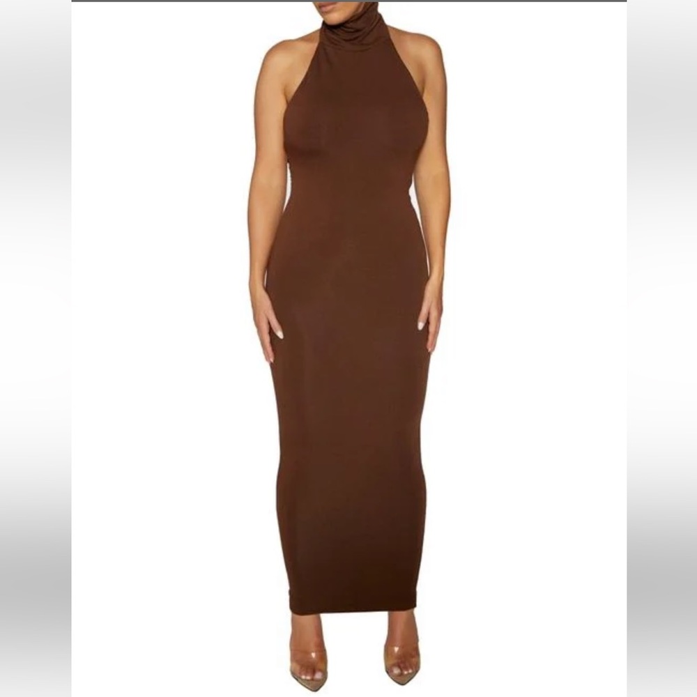 Naked Wardrobe Medium Brown turtleneck maxi dress never worn